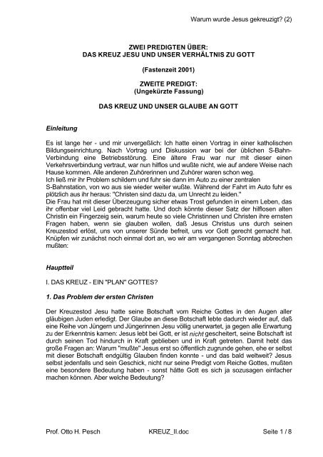 Warum Wurde Jesus Gekreuzigt 2 Prof Otto H Pesch Kreuz Ii