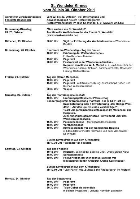 St. Wendeler Kirmes vom 20. bis 30. Oktober 2011 - Stadt St. Wendel