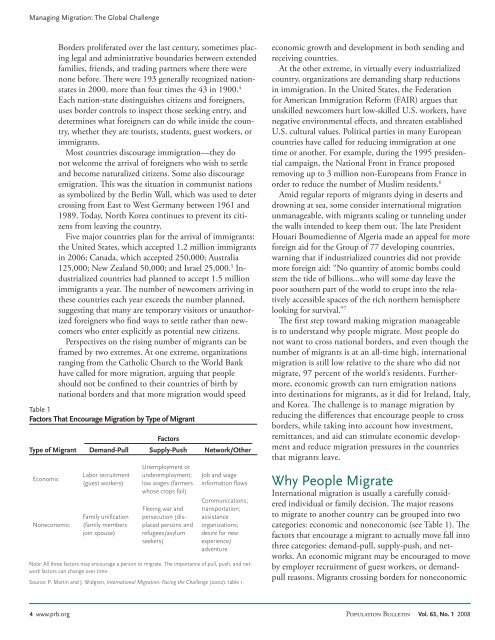 Managing Migration: The Global Challenge, Population Bulletin, Vol ...