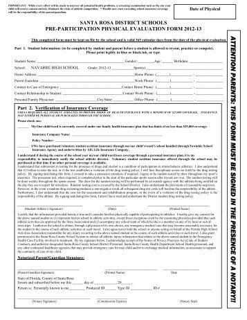 Pre-Participation Physical Evaluation Form - Santa Rosa County ...