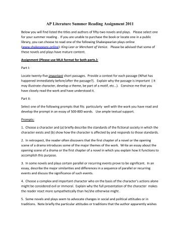 ap summer readings Remember to fill out your major works data sheets on your chosen novel as well as the awakening and a streetcar named desire i attached a copy of the data sheet also remember: if you can find your answers on the internet, mrs lott can find them too. ap summer readings Remember to fill out your major works data sheets on your chosen novel as well as the awakening and a streetcar named desire i attached a copy of the data sheet also remember: if you can find your answers on the internet, mrs lott can find them too.
