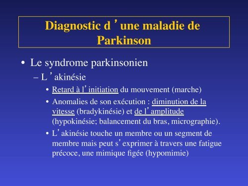 Diagnostic d 'une maladie de Parkinson