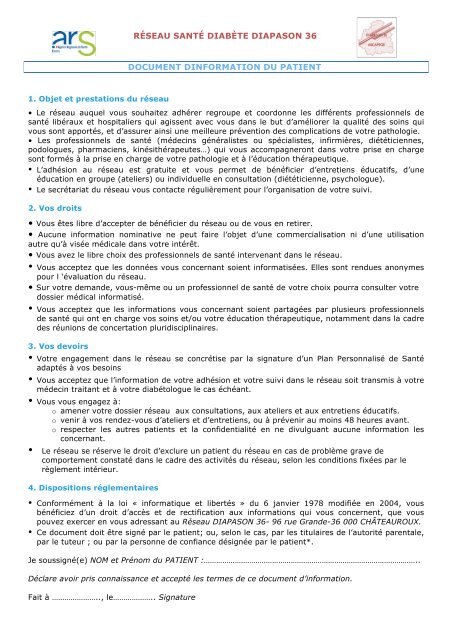 réseau santé diabète diapason 36 document dinformation du patient