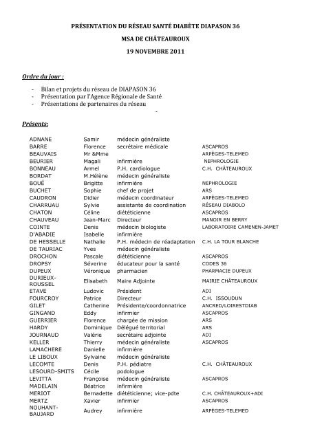 PRÉSENTATION DU RÉSEAU SANTÉ DIABÈTE DIAPASON 36 ...