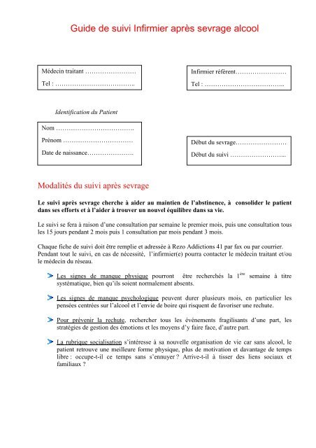 Suivi Infirmier après sevrage alcool