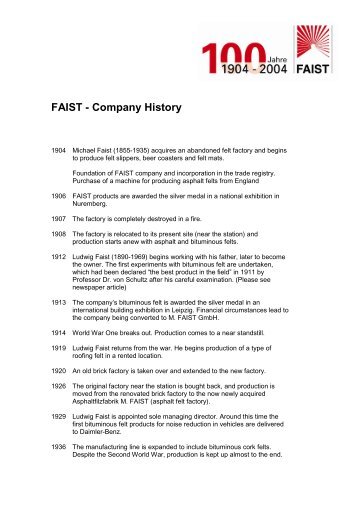 Faist - Company History - Faist Anlagenbau
