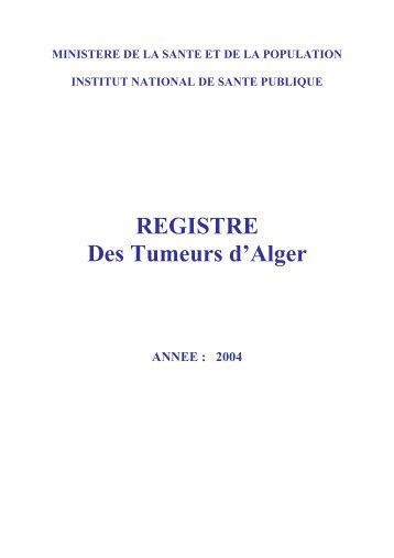 REGISTRE Des Tumeurs d'Alger