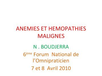 AnÃ©mies et hÃ©mopathies malignes - SantÃ© Maghreb