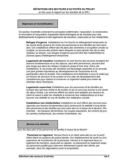 DÃ©finition des secteurs d'activitÃ©s du projet en lien avec le rapport ...