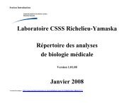 Laboratoire CSSS Richelieu-Yamaska RÃ©pertoire des analyses de ...