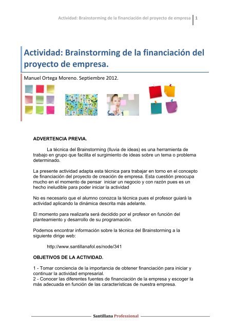 Actividad: Brainstorming de la financiación del proyecto de ... - FOL