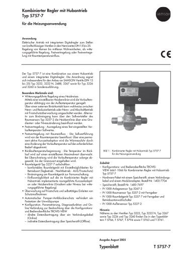 Kombinierter Regler mit Hubantrieb Typ 5757-7 Typenblatt T 5757-7