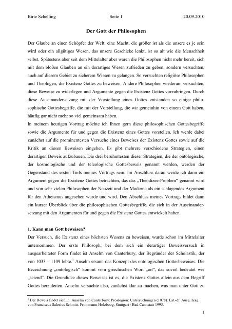 Vortrag: Der Gott der Philosophen (pdf) - Sapere Aude Philosophie