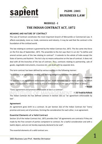 BUSINESS LAW THE INDIAN CONTRACT ACT, 1872