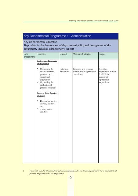 Planning Information for the SAPS 2005 - 2006