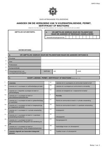 aansoek om die hernuwing van 'n vuurwapenlisensie, permit ... - Saps