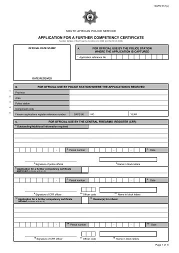 application for a further competency certificate - Saps
