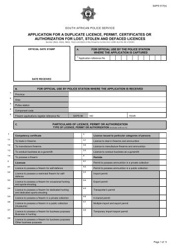 application for a duplicate licence, permit, certificates or ... - Saps