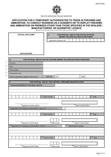 application for a temporary authorization to trade in firearms ... - Saps