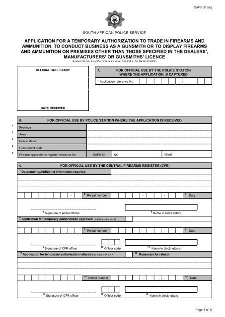 application for a temporary authorization to trade in firearms ... - Saps