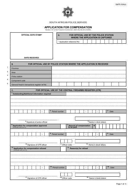 APPLICATION FOR COMPENSATION - Saps