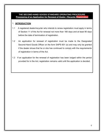 THE SECOND-HAND GOODS STANDARD OPERATING ... - Saps