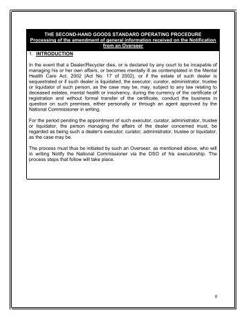 THE SECOND-HAND GOODS STANDARD OPERATING ... - Saps