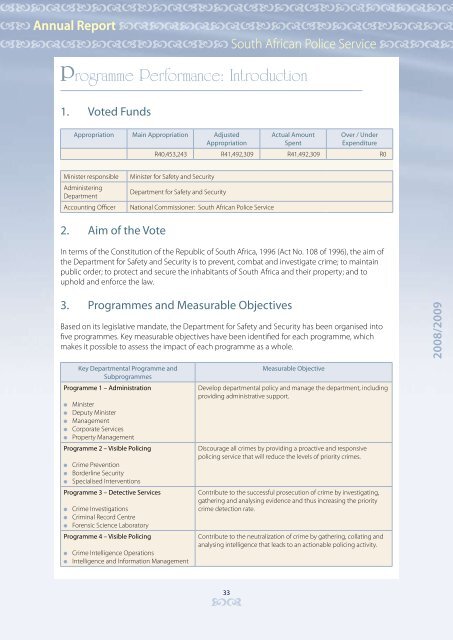 Programme Performance: Introduction - Saps