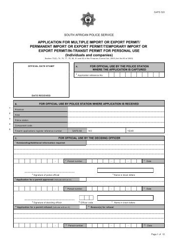 application for multiple import or export permit - Saps
