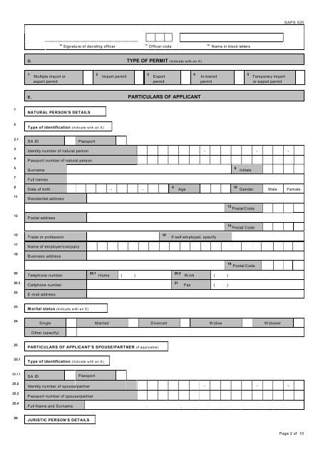 application for multiple import or export permit - Saps