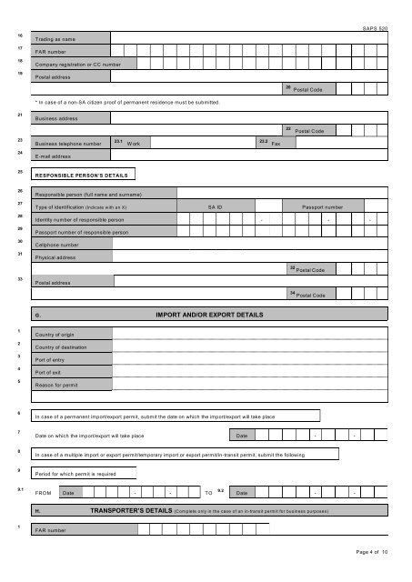 application for multiple import or export permit - Saps