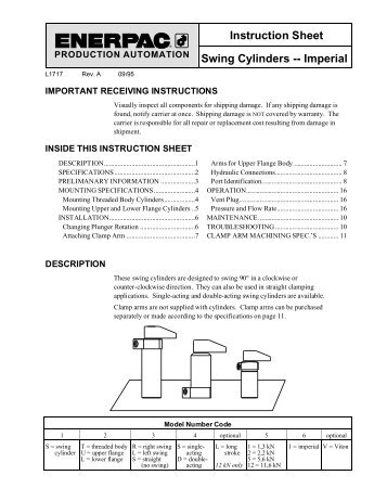Instruction Sheet Swing Cylinders -- Imperial - Enerpac