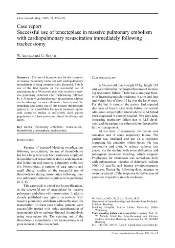 Case report Successful use of tenecteplase in massive pulmonary ...