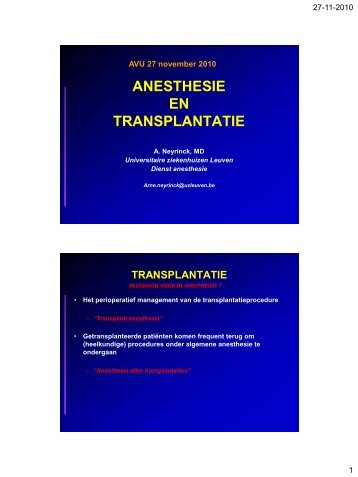 ANESTHESIE EN TRANSPLANTATIE