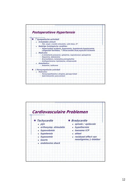 Postoperatieve complicaties, exclusief respiratoire