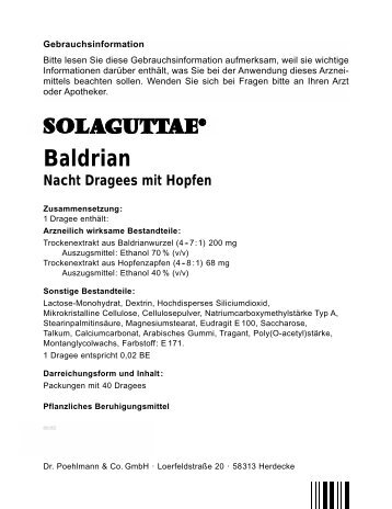 Baldrian Nacht Dragees mit Hopfen - Dr. Poehlmann & CO. Gmbh