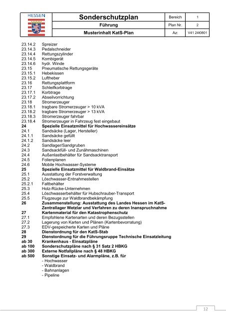 Musterinhaltsverzeichnis Katastrophenschutz-Plan der ... - Sardog