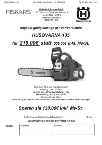 Sonderangebot Kettensäge von Husqvarna