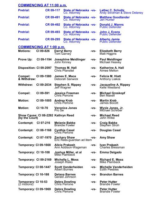 MONDAY-February 22, 2010 (courtroom no. 2) - Sarpy County ...