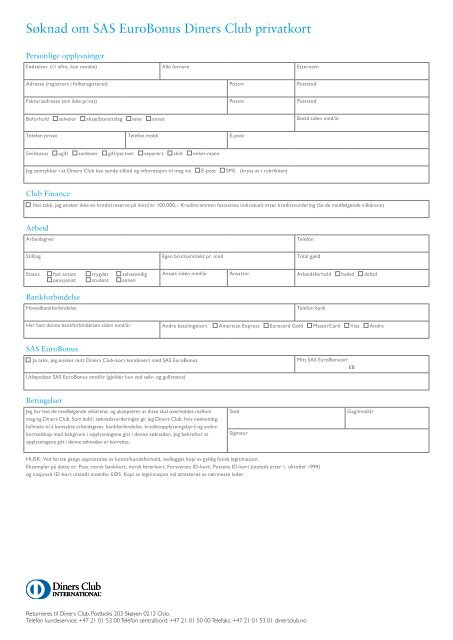 Sa Knad Om Sas Eurobonus Diners Club Privatkort