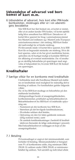 Kortbestemmelser for EuroBonus MasterCard - SAS