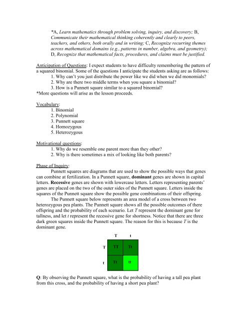 Punnett Squares and Binomials