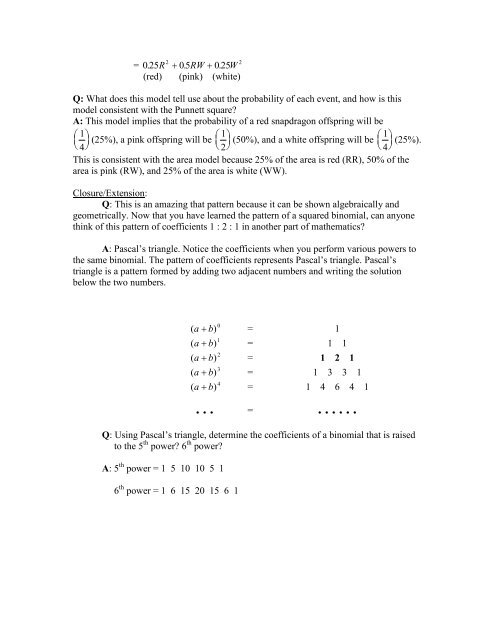 Punnett Squares and Binomials