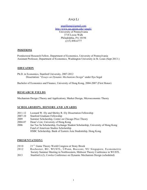 Curriculum Vitae - University of Pennsylvania