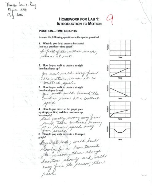 HOMEWORK FOR LAB 1: INTRODUCTION TO MOTION