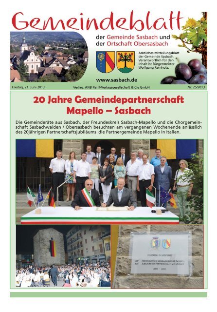 20 Jahre Gemeindepartnerschaft Mapello Sasbach Bei Achern