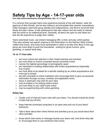 Internet Safety Tips By Age 14-17 Year Olds