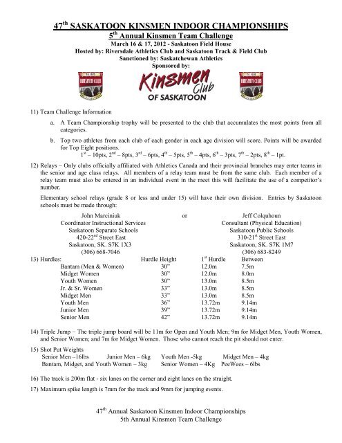 saskatoon kinsmen indoor championships - Saskatchewan Athletics