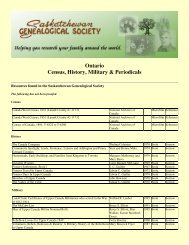 Census - Saskatchewan Genealogical Society