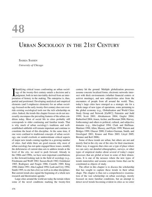 URBAN SOCIOLOGY IN THE 21ST CENTURY - Saskia Sassen